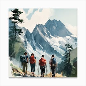 Three Hikers In The Mountains Canvas Print