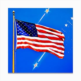 American Flag Unfurled Against A Clear Blue Sky Stars Centered Stripes Flowing Gracefully Overlai (3) Canvas Print