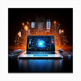 Laptop On A Dark Background Canvas Print