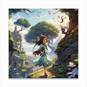 Girl Walking Through A Forest Canvas Print