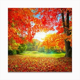 Autumnal Landscape Leaves In Vibrant Oranges Reds And Yellows Scattered Acorns Nestled Amidst Th (2) Canvas Print