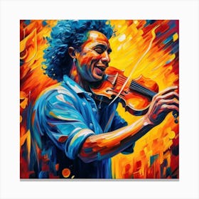 A vibrant and expressive close-up portrait of a musician passionately playing their instrument, capturing the energy and emotion of a live performance. This dynamic and visually engaging portrait can appeal to music enthusiasts, bringing a sense of rhythm and creativity to home decor Canvas Print