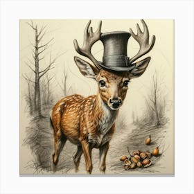 Deer In Top Hat 3 Canvas Print