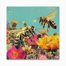 Kitsch Floral Bee Collage Canvas Print