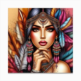 Indian Woman With Feathers 1 Canvas Print