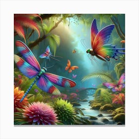 Colorful Dragonflies In The Jungle Canvas Print