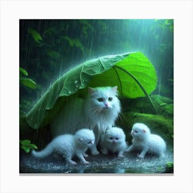 Cat Family In The Rain Canvas Print