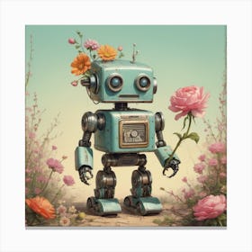 Robot With Flowers 2 Canvas Print