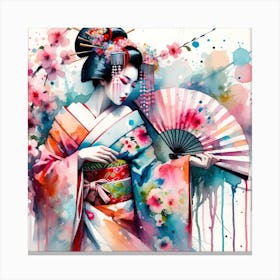 Watercolor Geisha Dancer #2 Canvas Print
