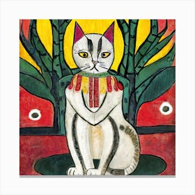 White Cat Illustration Canvas Print