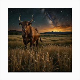 Bull In A Field At Night Toile