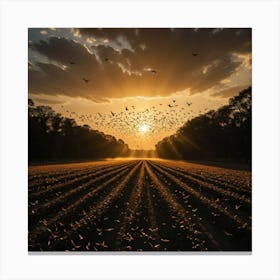 A Sun-Kissed Sky Filled with the Flight of Birds, Their Shadows Dancing Across the Landscape Canvas Print