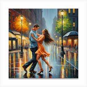 Couple Dancing In The Rain Canvas Print