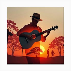 Silhouette Of A Man Playing Guitar 1 Canvas Print