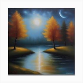 Moonlight By The Lake Canvas Print