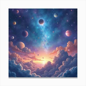 Watercolor Space Scene With Floating Cosmic Elements 1 Canvas Print