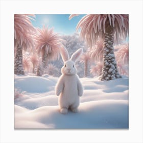 Digital Oil, Bunny Wearing A Winter Coat, Whimsical And Imaginative, Soft Snowfall, Pastel Pinks, Bl Canvas Print