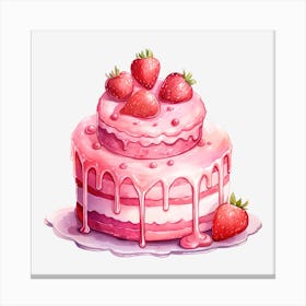 Pink Cake With Strawberries 4 Canvas Print