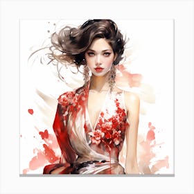 Chinese Woman In Red Dress 1 Canvas Print