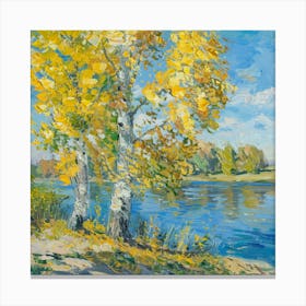 Birch Trees By The River Canvas Print