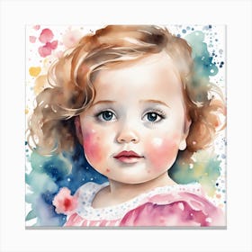Watercolor Portrait Of A Little Girl Canvas Print