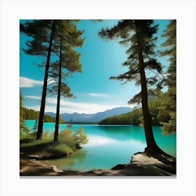 Blue Lake With Trees Canvas Print