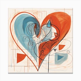 Abstract Chalk Blue & Burnt Orange Heart 2 Canvas Print