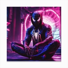 Spiderman In Cyberpunk Canvas Print