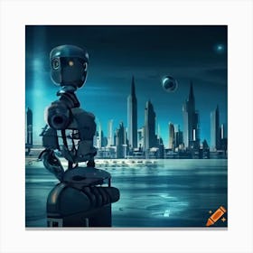 Craiyon 161522 Futuristic Cityscape With Robotic Beings In The Foreground Canvas Print