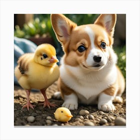 Corgi And Chicki Canvas Print