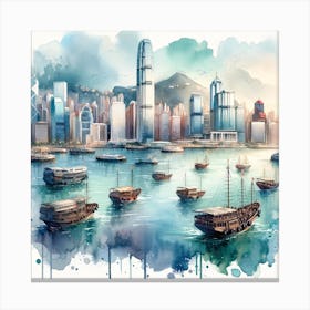 Watercolor Of Hong kong Canvas Print