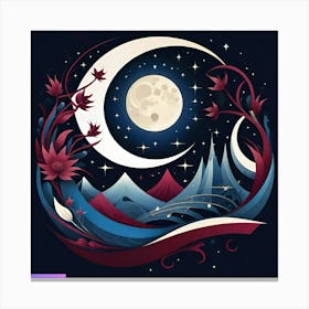 Moon And Flowers 6 Canvas Print