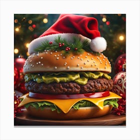 Burger With Santa Hat 1 Canvas Print