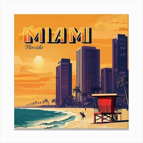 Vintage Travel Poster Depicting Miami S Iconic Beach Scene Leinwandbild