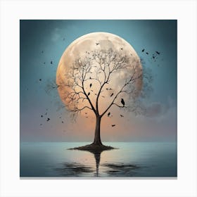 Full Moon Over Tree Canvas Print