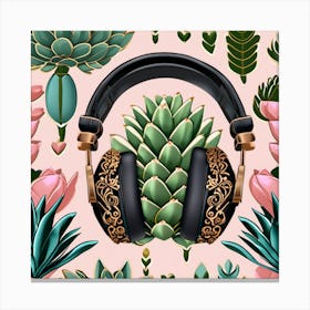 Succulents And Headphones 1 Canvas Print