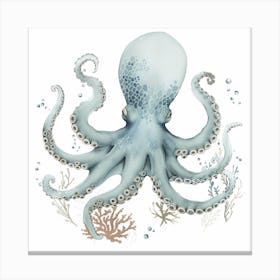 Cute Storybook Style Octopus With Plants 3 Canvas Print