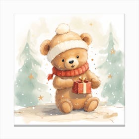 Teddy Bear With Gift Canvas Print