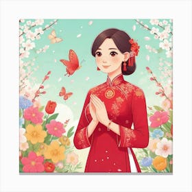 Chinese Woman In Red Dress Canvas Print