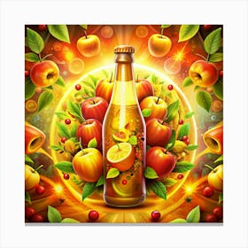 Bottle Of Apple Cider With Apples And Citrus Canvas Print