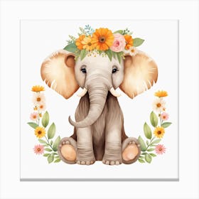 Floral Baby Mammoth Nursery Illustration (15) Canvas Print