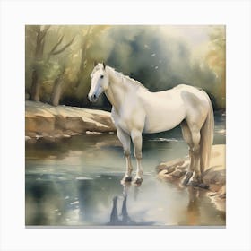 White Horse By The River Canvas Print