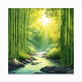 A Stream In A Bamboo Forest At Sun Rise Square Composition 259 Canvas Print