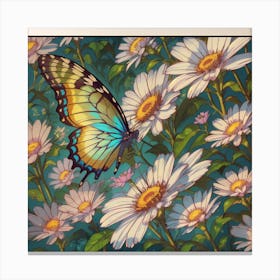 Butterfly On Daisies Canvas Print