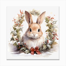 Bunny In Holly Wreath 1 Canvas Print