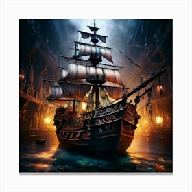 Watercolor Pirate Ship Full Theme Studio Photography Complex Details High Detail Canvas Print