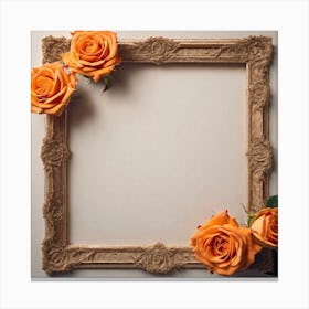 Orange Roses In A Frame 2 Canvas Print