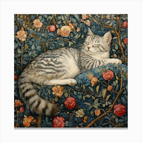 Cat In Roses Art Canvas Print