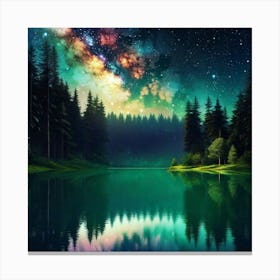 Starry Sky Over Lake 6 Canvas Print