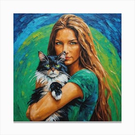 Girl With A Cat Canvas Print